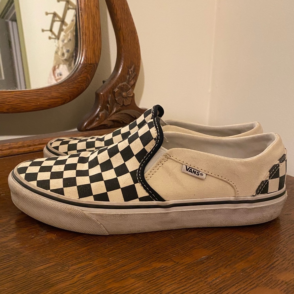 Black and White Checkered Vans Slip Ons - Picture 4 of 6